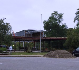 A roof deck and some structural beams are all that remain the Clubhouse.
