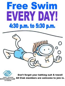 Free Swim for Members, Every Day 4:30 to 5:30!