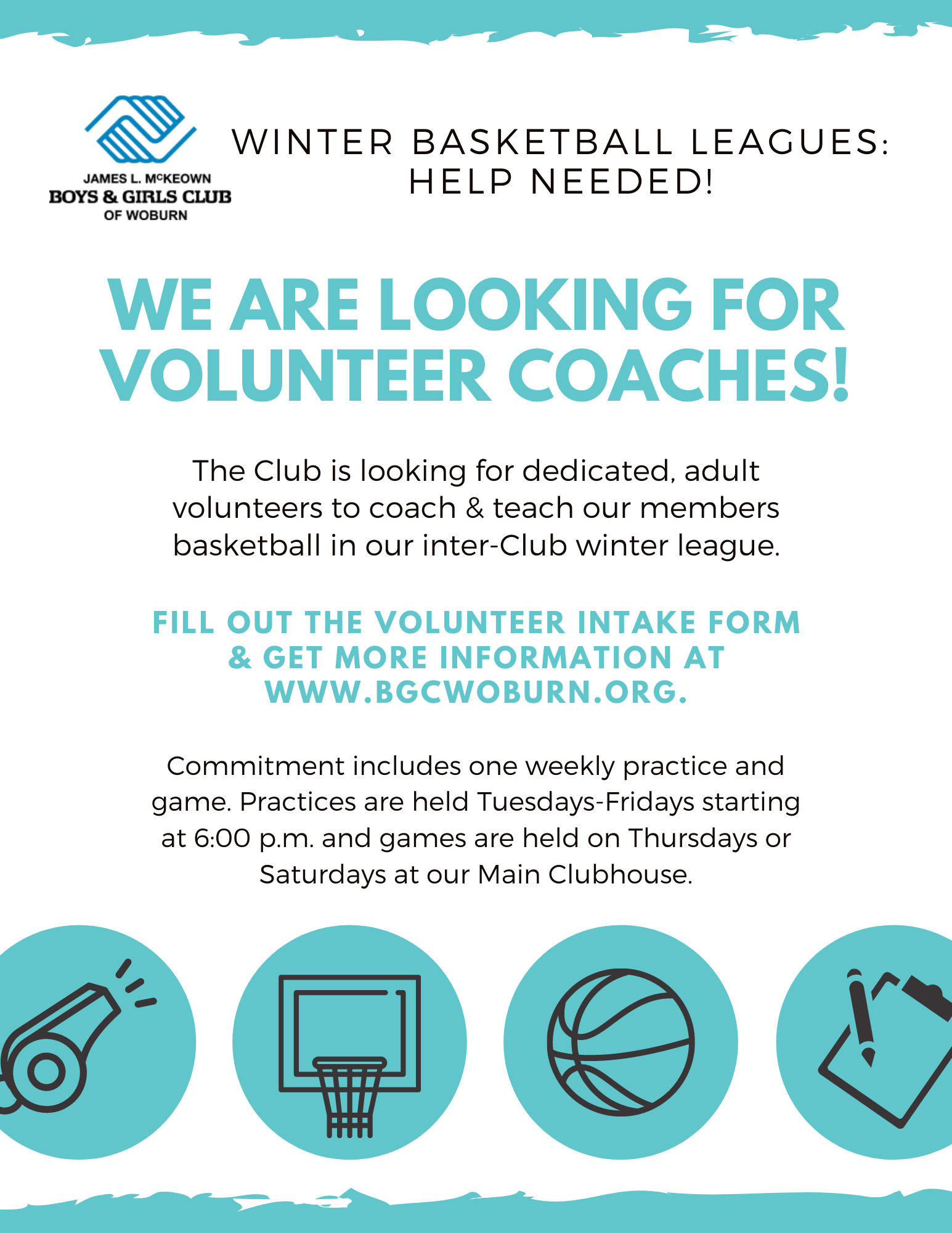 Volunteer Coaches Needed! James L. McKeown Boys & Girls Club of Woburn